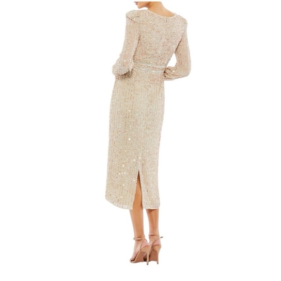 Mac Duggal - NWT Sequin V-Neck Long Bishop-Sleeve Midi Formal Dress - Picture 2 of 12